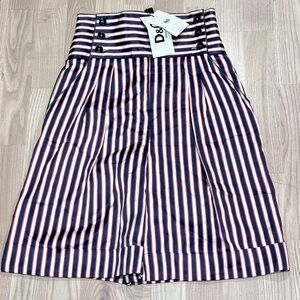 D&G Striped Women's Satin Bermuda Shorts - Navy Red and White